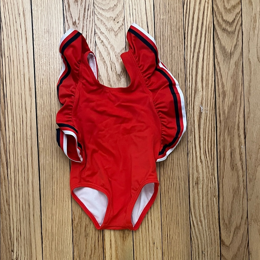 Janie and Jack Red Ruffled One-Piece Swimsuit, 6-12 months